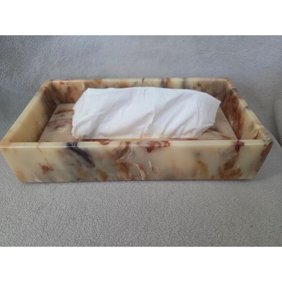 Vtg MCM Ultra Stone Long Tissue Box  Sunlight Industries Faux Marble Acrylic - Picture 2 of 9